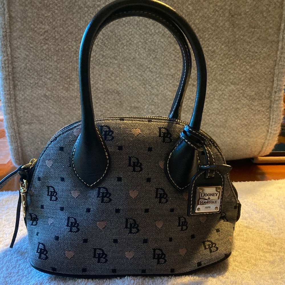Dooney & Bourke Black and Gray Dome Bag with pink heart